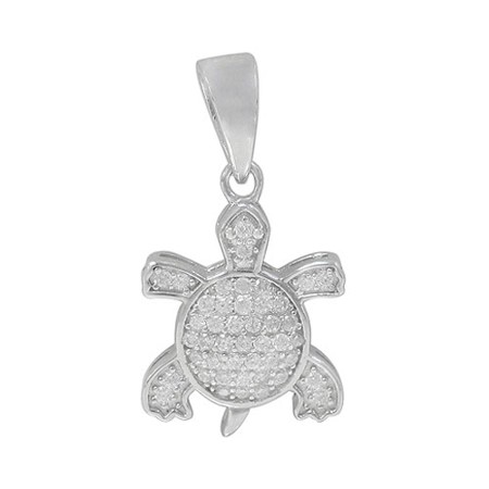 Sterling Silver Turtle with Pave Clear Cubic Zirconias - Click Image to Close